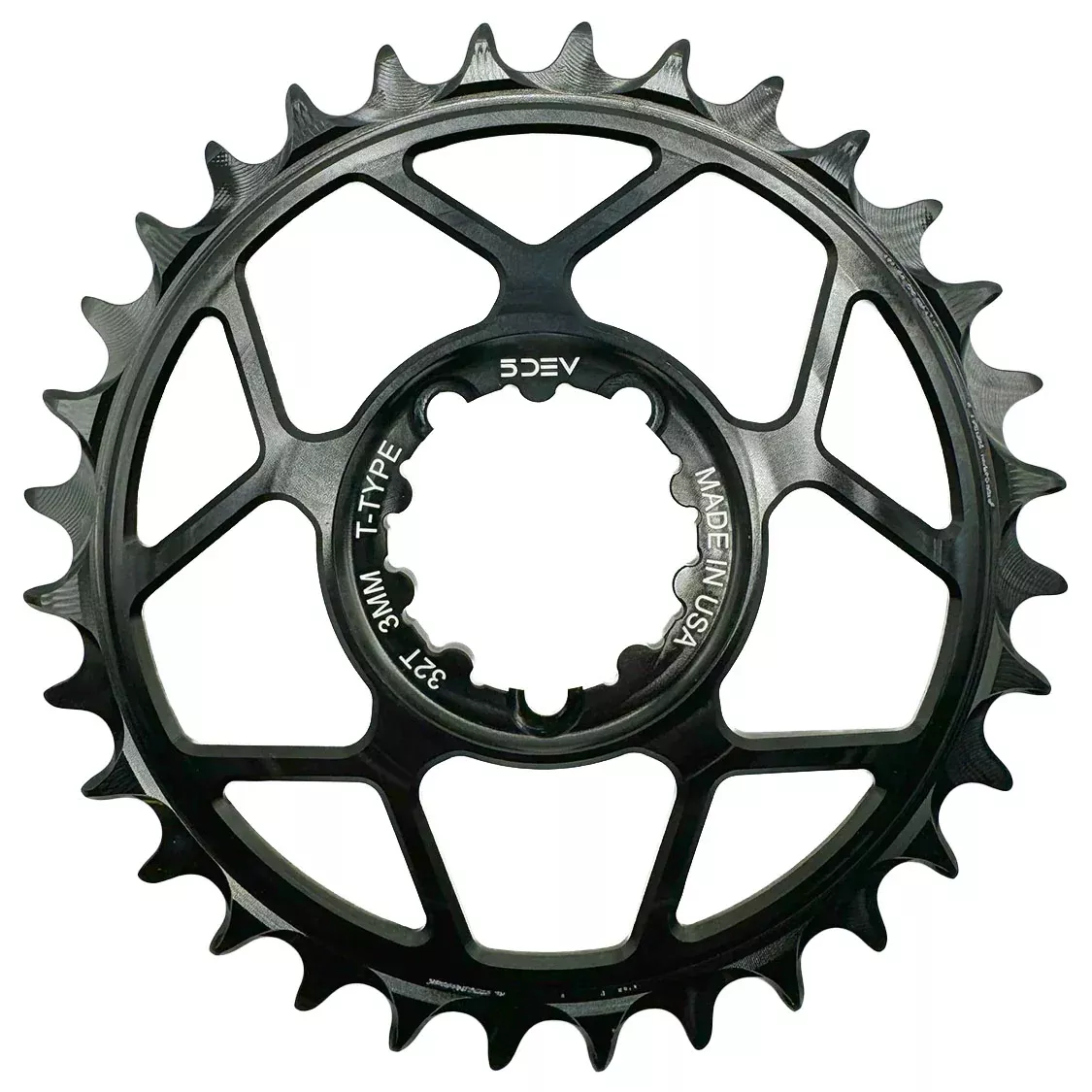 5DEV T-Type Direct MountChainring - 32t 3-Bolt 3mm Offset Aluminum Black