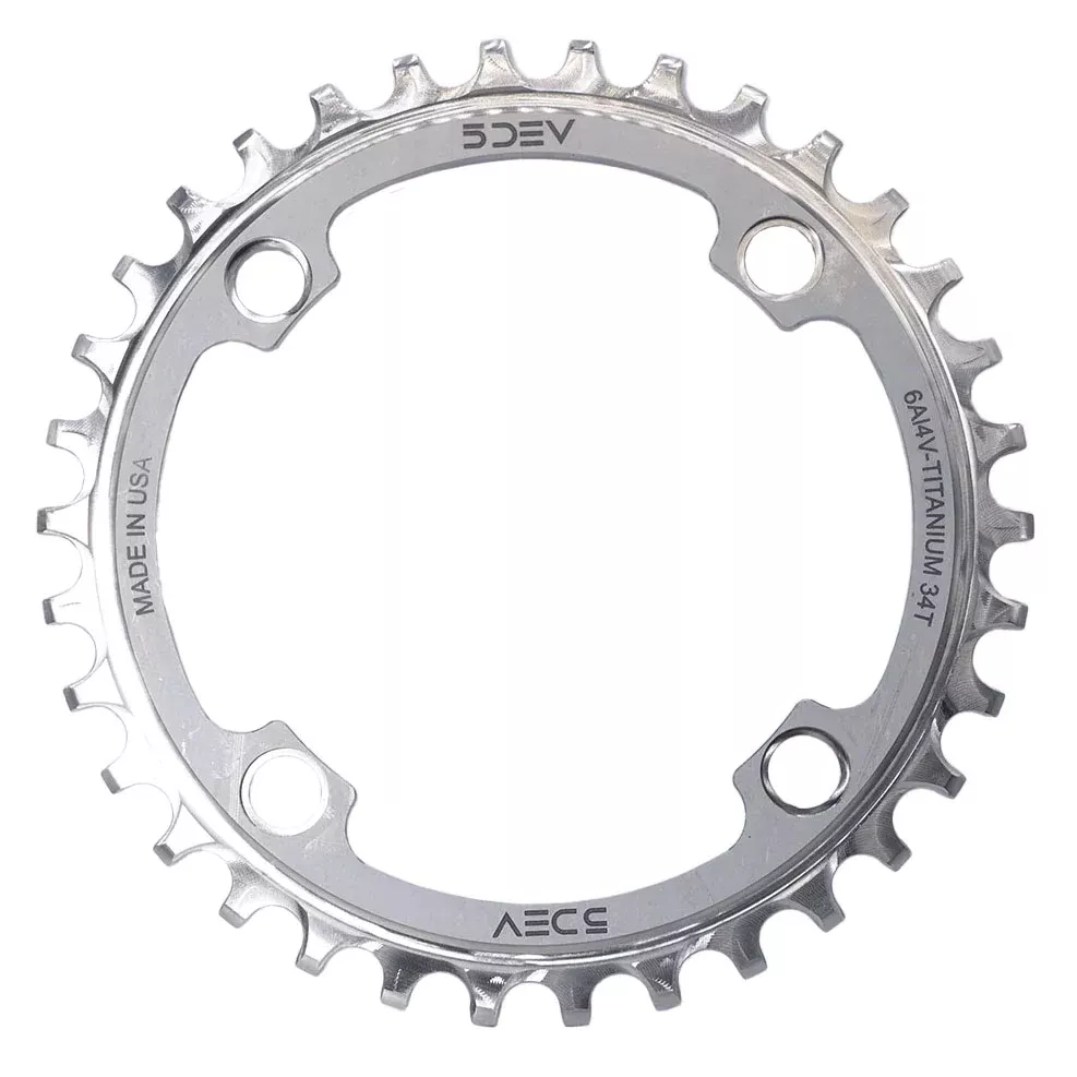 5DEV Titanium 104BCD Chainring - 32t 4-Bolt Raw Ti