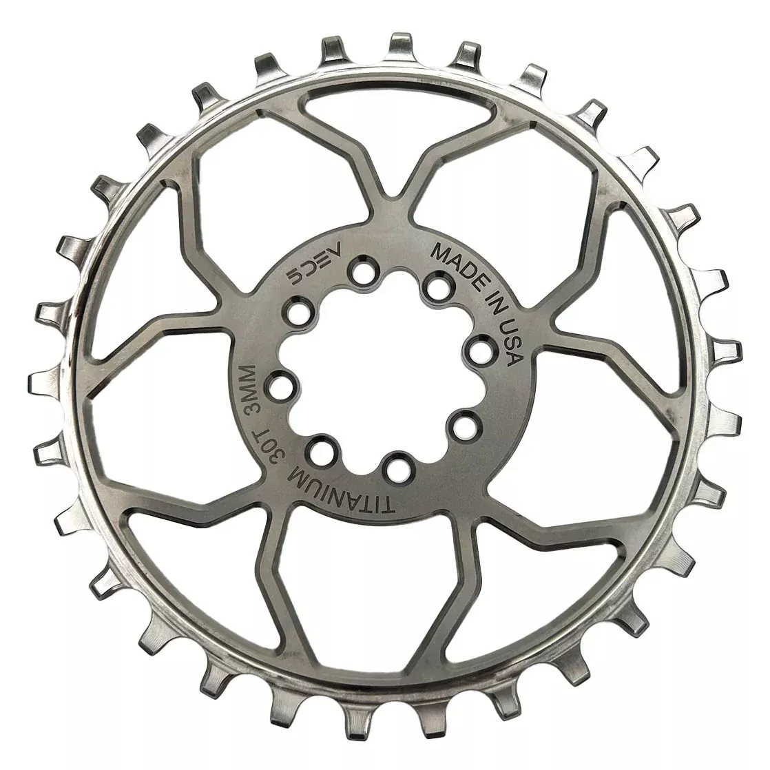 5DEV Titanium T-Type Direct Mount Chainring - 32t 8-Bolt 3mm Offset Raw Ti