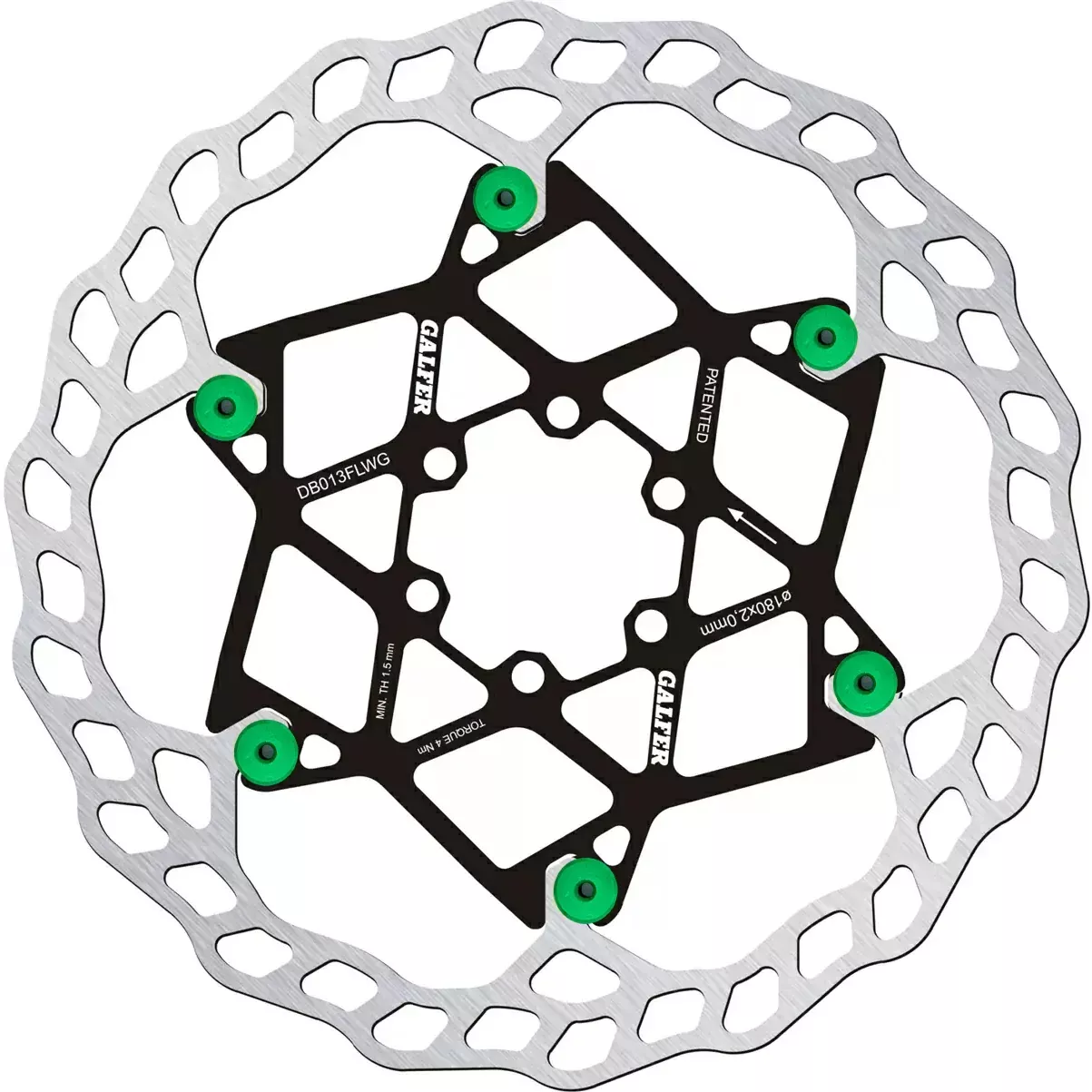 Galfer Floating Wave Disc Brake Rotor - 180mm x 2.0mm 6-Bolt Green