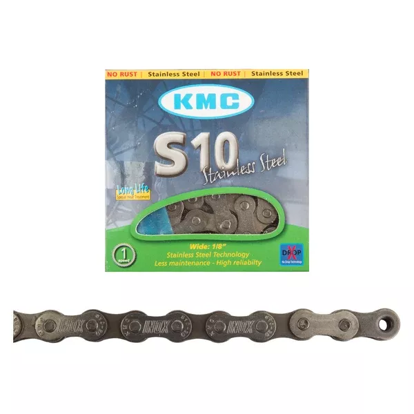 KMC S10 Chain - Single Speed 1/2" x 1/8", 114 Links, Silver