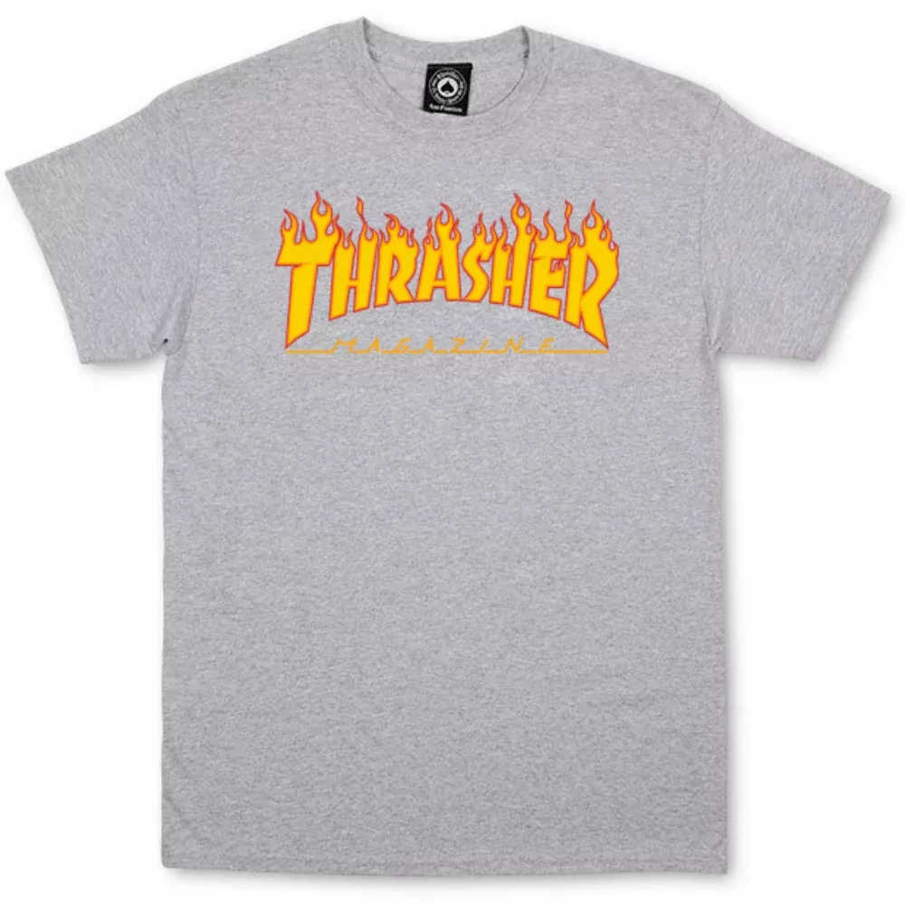 Thrasher Flame Logo Tee Heather Grey - Shirt
