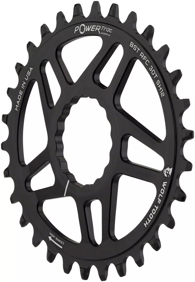 Wolf Tooth Elliptical Direct Mount Chainring - RaceFace CINCH Boost Drop-Stop ST Shimano 12 Speed HG+, Black