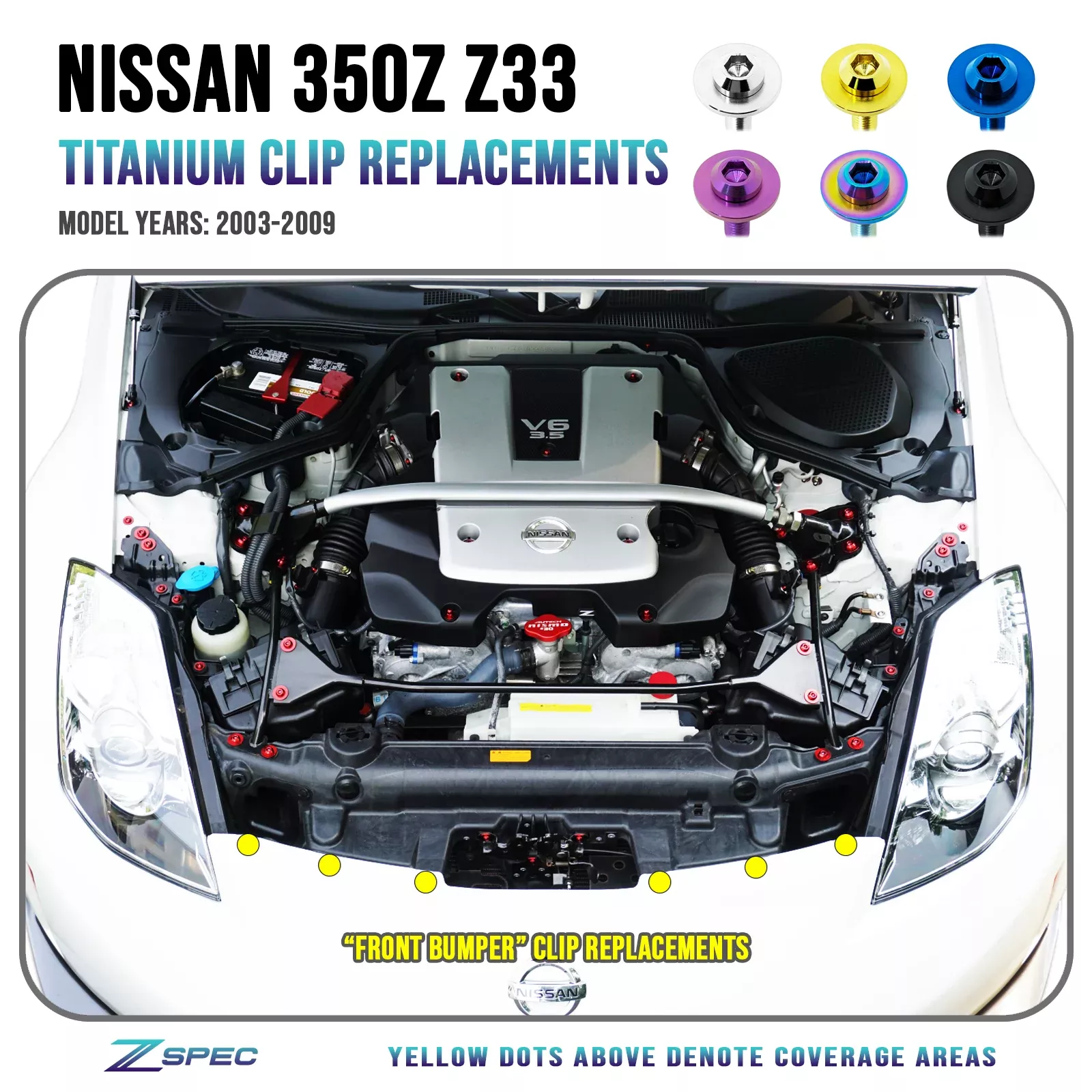 ZSPEC "Front-Bumper Only" Clips Replacement Kit for Nissan 350z Z33, Titanium