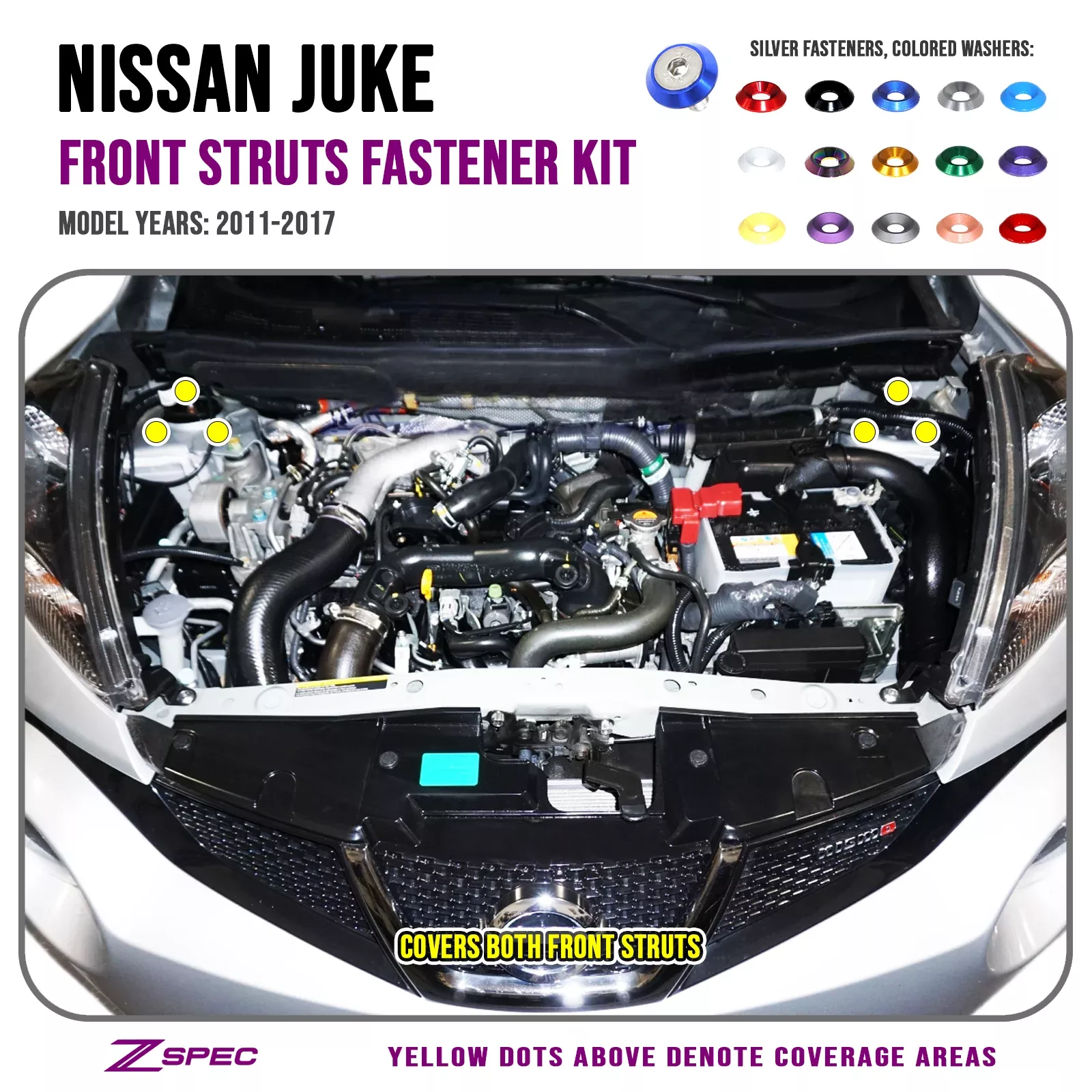 ZSPEC Front Struts Fastener Kit for Nissan Juke, Stainless & Billet