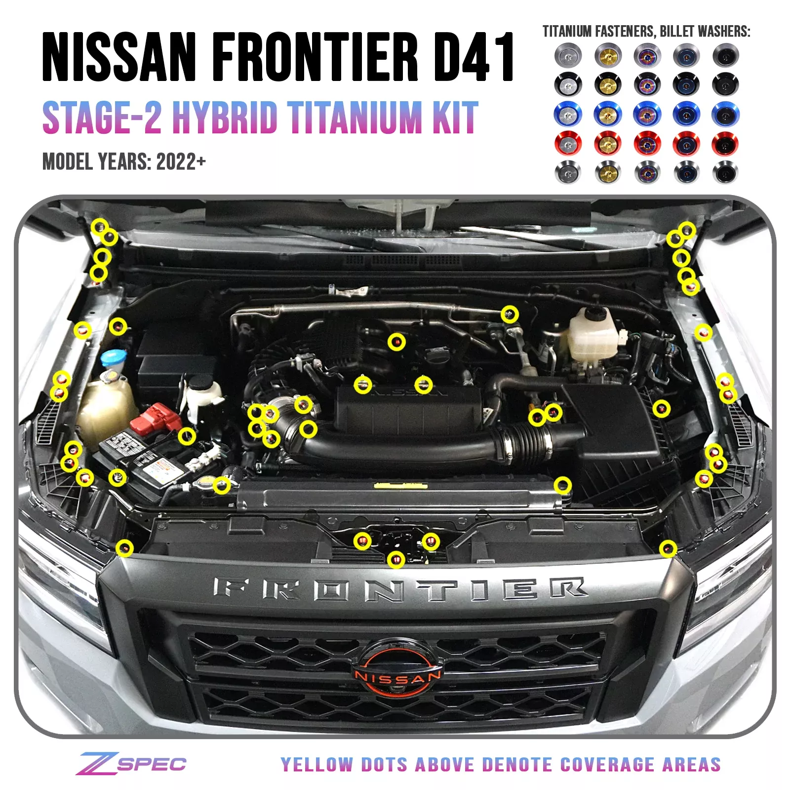 ZSPEC Stage-2 Engine Bay Fastener Kit for 22+ Nissan Frontier D41, Titanium